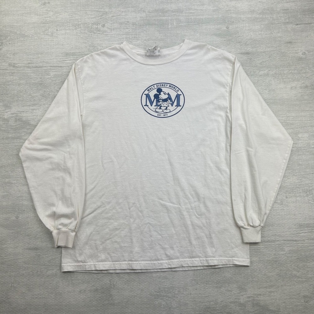 Vintage 90s Disney Mickey Mouse Long Sleeve Shirt Size Large White Walt Disney